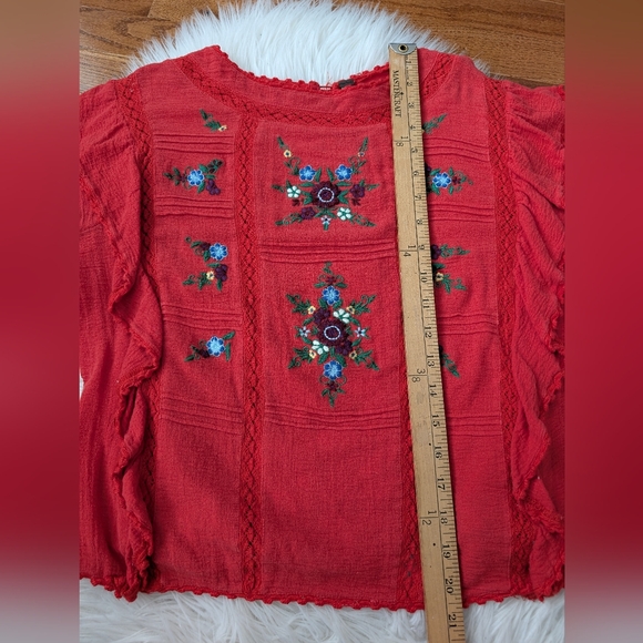 Free People Amy Red Floral Embroidered Bordado Top Medium - Picture 15 of 16